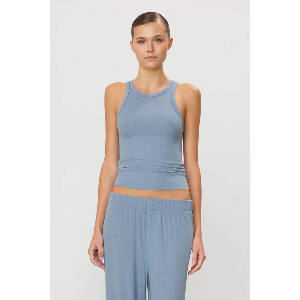 NEW ETERNE high neck fitted tank top in slate